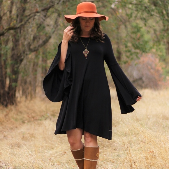 COPY - Black Bell Sleeve Swing Dress - Picture 1 of 2
